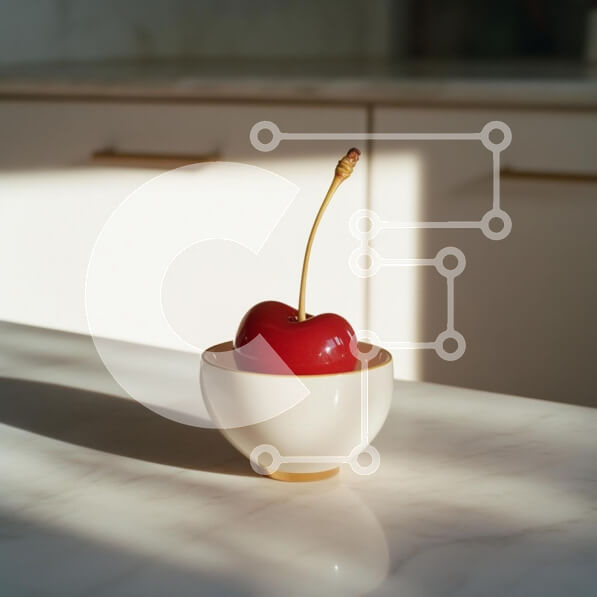 Intra Συλλεκτικό Ξύλινο Παζλ Plywood  4mm - Κόκκινο κεράσι σε ένα λευκό μπολ Σε Ξύλινο Κουτί - Διαστάσεις: 10x10 cm – 25 κομμάτια