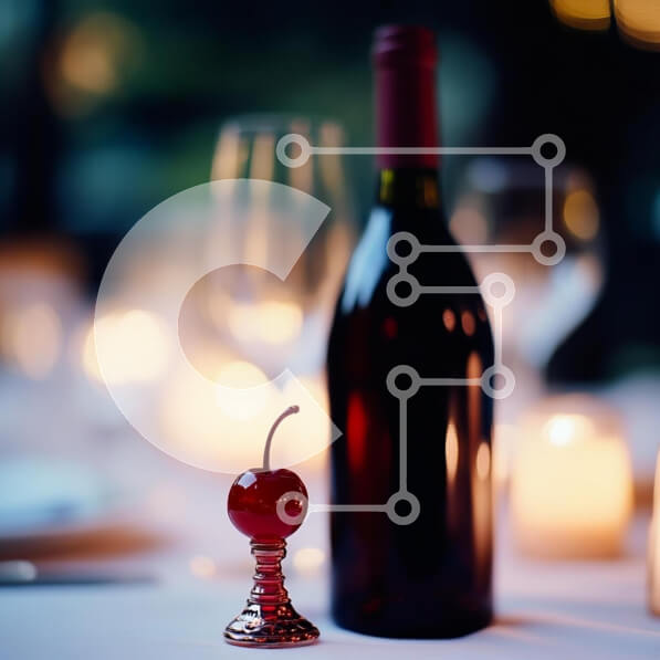 Σετ των 2 Intra Συλλεκτικό Ξύλινο Παζλ Plywood  4mm - Ένα μπουκάλι κόκκινο κρασί με διακόσμηση κερασιού σε σκηνικό υπό το φως των κεριών Σε Ξύλινο Κουτί - Διαστάσεις: 10x10 cm – 25 κομμάτια