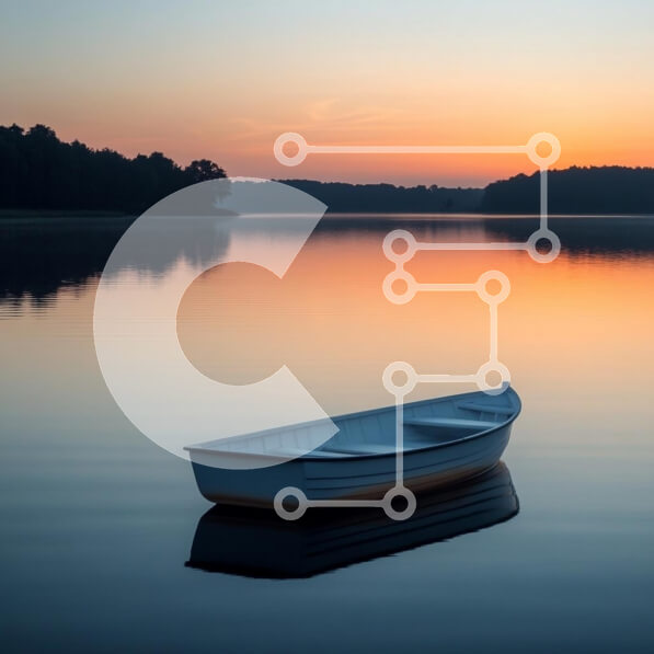 Intra Συλλεκτικό Ξύλινο Παζλ Plywood  4mm - Ήσυχη ανατολή του ηλίου πάνω από το νερό με βάρκα Σε Ξύλινο Κουτί - Διαστάσεις: 10x10 cm – 25 κομμάτια