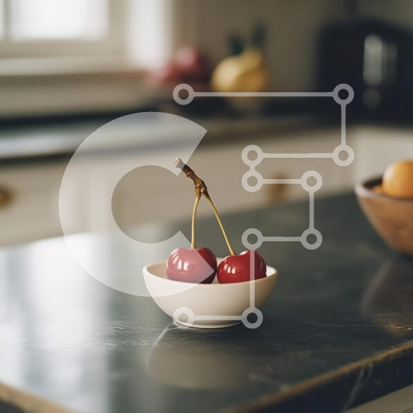 Σετ των 2 Intra Συλλεκτικό Ξύλινο Παζλ Plywood  4mm - Κόκκινα κεράσια σε λευκό μπολ σε σκούρο πάγκο Σε Ξύλινο Κουτί - Διαστάσεις: 10x10 cm – 25 κομμάτια