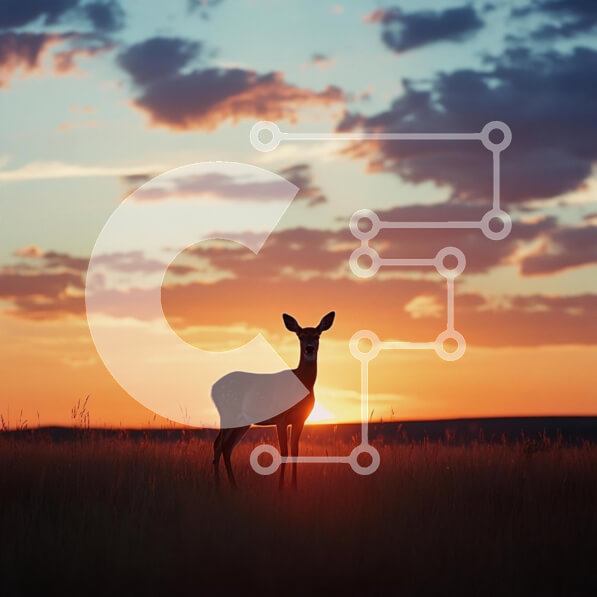 Intra Συλλεκτικό Ξύλινο Παζλ Plywood  4mm - Σιλουέτα ενός ελαφιού στο ηλιοβασίλεμα Σε Ξύλινο Κουτί - Διαστάσεις: 10x10 cm – 25 κομμάτια