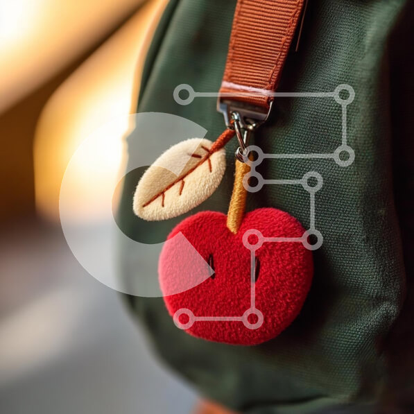 Intra Συλλεκτικό Ξύλινο Παζλ Plywood  4mm - Λούτρινο μπρελόκ Apple σε σακίδιο πλάτης Σε Ξύλινο Κουτί - Διαστάσεις: 10x10 cm – 25 κομμάτια