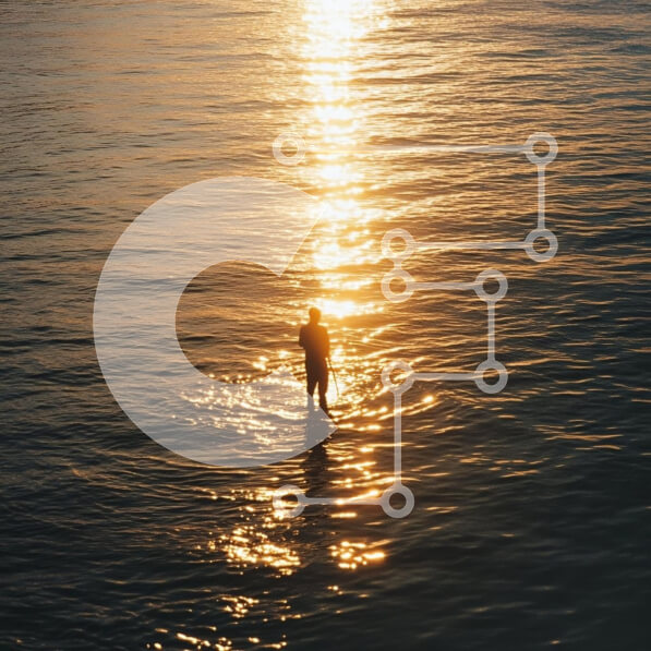 Intra Συλλεκτικό Ξύλινο Παζλ Plywood  4mm - Μοναχική φιγούρα σε αντανακλάσεις ηλιοβασιλέματος Σε Ξύλινο Κουτί - Διαστάσεις: 10x10 cm – 25 κομμάτια