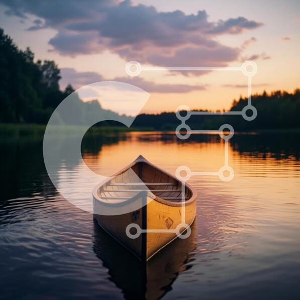 Intra Συλλεκτικό Ξύλινο Παζλ Plywood  4mm - Κανό στο ηλιοβασίλεμα σε μια ήρεμη λίμνη Σε Ξύλινο Κουτί - Διαστάσεις: 10x10 cm – 25 κομμάτια