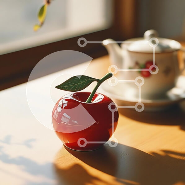 Intra Συλλεκτικό Ξύλινο Παζλ Plywood  4mm - Κόκκινο αντικείμενο σε σχήμα μήλου σε ξύλινο τραπέζι Σε Ξύλινο Κουτί - Διαστάσεις: 10x10 cm – 25 κομμάτια