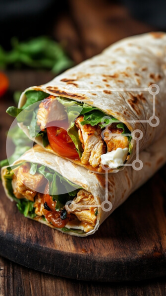 Intra Συλλεκτικό Ξύλινο Παζλ Plywood  4mm - Ψητό περιτύλιγμα κοτόπουλου σε ξύλινη σανίδα Σε Ξύλινο Κουτί - Διαστάσεις: 10x10 cm – 25 κομμάτια