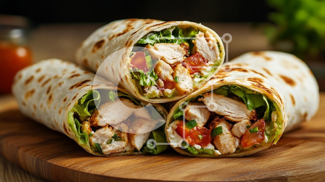 Σετ των 2 Intra Συλλεκτικό Ξύλινο Παζλ Plywood  4mm - Νόστιμα περιτυλίγματα κοτόπουλου σε ξύλινη σανίδα κοπής Σε Ξύλινο Κουτί - Διαστάσεις: 10x10 cm – 25 κομμάτια