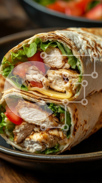 Intra Συλλεκτικό Ξύλινο Παζλ Plywood  4mm - Ψητό περιτύλιγμα κοτόπουλου με φρέσκα λαχανικά Σε Ξύλινο Κουτί - Διαστάσεις: 10x10 cm – 25 κομμάτια