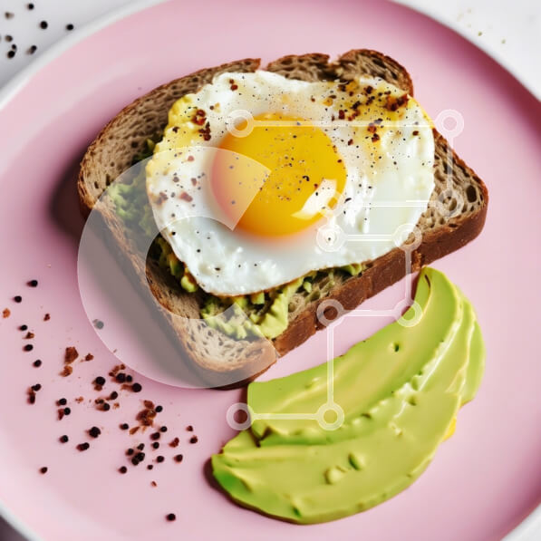 Σετ των 2 Intra Συλλεκτικό Ξύλινο Παζλ Plywood  4mm - Τοστ αβοκάντο με τηγανητό αυγό σε ροζ πιάτο Σε Ξύλινο Κουτί - Διαστάσεις: 10x10 cm – 25 κομμάτια