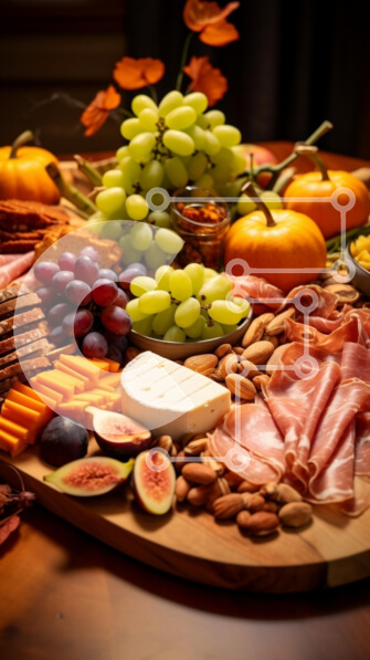 Intra Συλλεκτικό Ξύλινο Παζλ Plywood  4mm - Φθινοπωρινή σανίδα αλλαντικών με φρούτα και τυριά Σε Ξύλινο Κουτί - Διαστάσεις: 10x10 cm – 25 κομμάτια