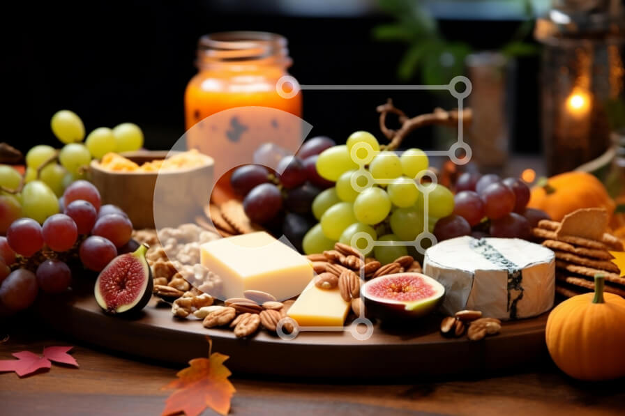 Σετ των 2 Intra Συλλεκτικό Ξύλινο Παζλ Plywood  4mm - Φθινοπωρινή πιατέλα τυριών με φρούτα και ξηρούς καρπούς Σε Ξύλινο Κουτί - Διαστάσεις: 10x10 cm – 25 κομμάτια