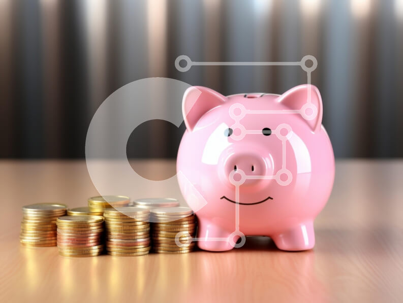 Intra Συλλεκτικό Ξύλινο Παζλ Plywood  4mm - Πολύχρωμο ροζ κουμπαράς με στοίβες νομισμάτων Σε Ξύλινο Κουτί - Διαστάσεις: 10x10 cm – 25 κομμάτια