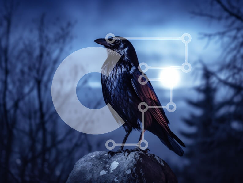 Σετ των 2 Intra Συλλεκτικό Ξύλινο Παζλ Plywood  4mm - Κοράκι σκαρφαλωμένο σε έναν βράχο κάτω από το φως του φεγγαριού Σε Ξύλινο Κουτί - Διαστάσεις: 10x10 cm – 25 κομμάτια