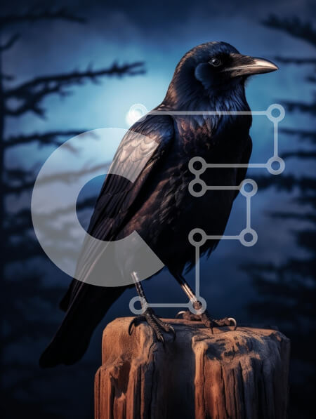 Σετ των 2 Intra Συλλεκτικό Ξύλινο Παζλ Plywood  4mm - Κοράκι που στέκεται σε ένα κούτσουρο κάτω από το φως του φεγγαριού Σε Ξύλινο Κουτί - Διαστάσεις: 10x10 cm – 25 κομμάτια