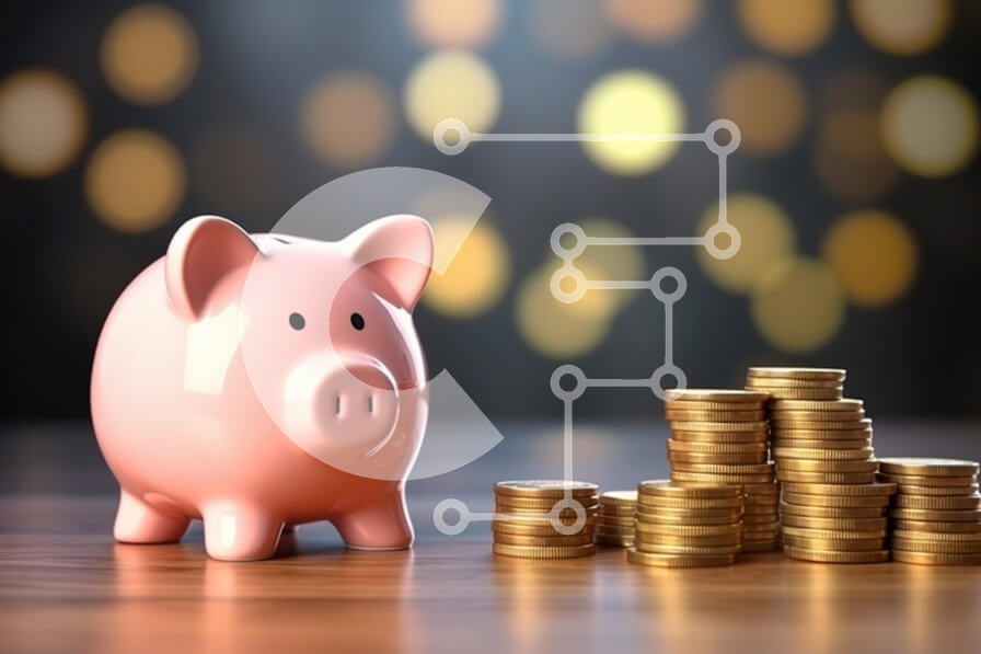 Intra Συλλεκτικό Ξύλινο Παζλ Plywood  4mm - Κουμπαράς και νομίσματα με φόντο Bokeh Σε Ξύλινο Κουτί - Διαστάσεις: 10x10 cm – 25 κομμάτια