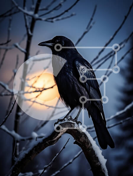 Σετ των 2 Intra Συλλεκτικό Ξύλινο Παζλ Plywood  4mm - Κοράκι σκαρφαλωμένο στο ηλιοβασίλεμα το χειμώνα Σε Ξύλινο Κουτί - Διαστάσεις: 10x10 cm – 25 κομμάτια