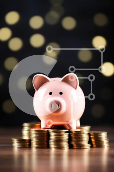 Intra Συλλεκτικό Ξύλινο Παζλ Plywood  4mm - Κουμπαράς σε στοιβαγμένα νομίσματα με φόντο Bokeh Σε Ξύλινο Κουτί - Διαστάσεις: 10x10 cm – 25 κομμάτια