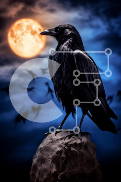 Σετ των 2 Intra Συλλεκτικό Ξύλινο Παζλ Plywood  4mm - Κοράκι κάτω από την Πανσέληνο Σε Ξύλινο Κουτί - Διαστάσεις: 10x10 cm – 25 κομμάτια