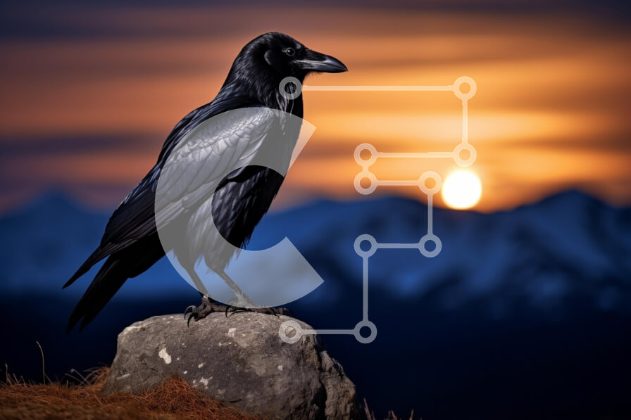 Σετ των 2 Intra Συλλεκτικό Ξύλινο Παζλ Plywood  4mm - Κοράκι στο ηλιοβασίλεμα Σε Ξύλινο Κουτί - Διαστάσεις: 10x10 cm – 25 κομμάτια