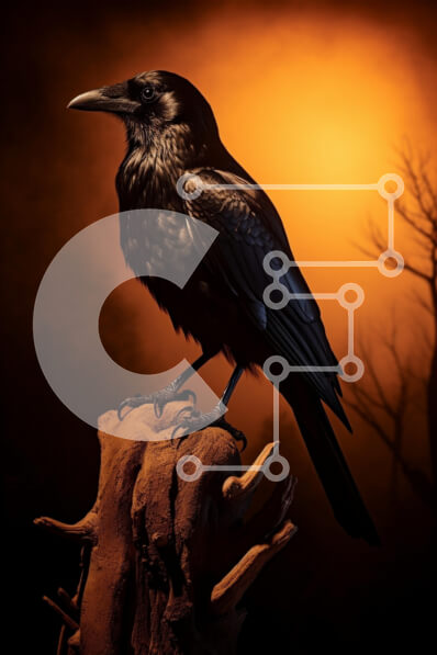 Σετ των 2 Intra Συλλεκτικό Ξύλινο Παζλ Plywood  4mm - Majestic Raven σκαρφαλωμένο σε ένα κούτσουρο Σε Ξύλινο Κουτί - Διαστάσεις: 10x10 cm – 25 κομμάτια