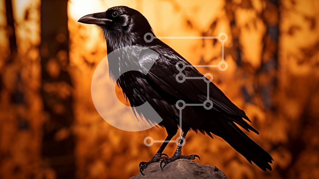 Σετ των 2 Intra Συλλεκτικό Ξύλινο Παζλ Plywood  4mm - Μαύρο κοράκι ενάντια στο φύλλωμα του φθινοπώρου Σε Ξύλινο Κουτί - Διαστάσεις: 10x10 cm – 25 κομμάτια