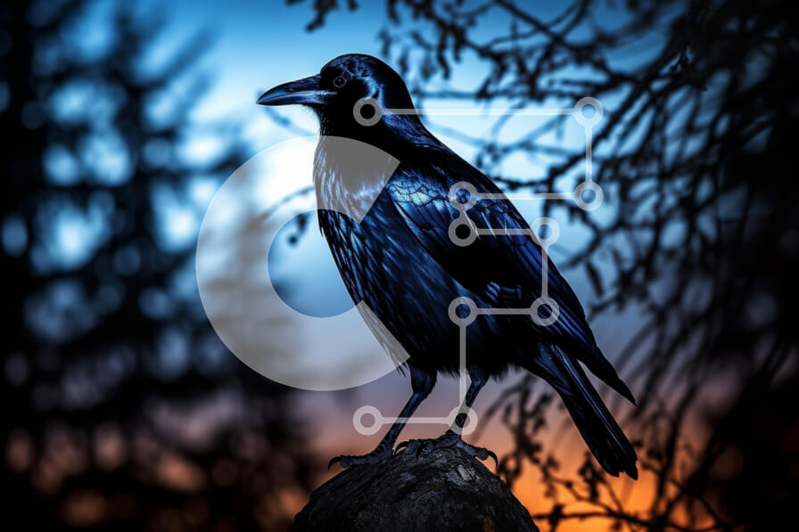 Σετ των 2 Intra Συλλεκτικό Ξύλινο Παζλ Plywood  4mm - Μαύρο πουλί σκαρφαλωμένο ενάντια σε ένα ηλιοβασίλεμα Σε Ξύλινο Κουτί - Διαστάσεις: 10x10 cm – 25 κομμάτια