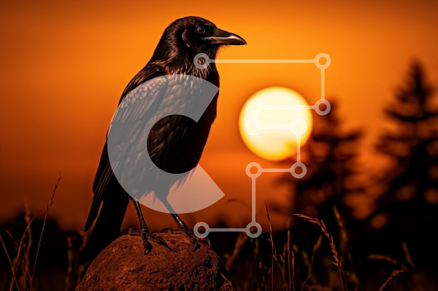 Σετ των 2 Intra Συλλεκτικό Ξύλινο Παζλ Plywood  4mm - Κοράκι στο ηλιοβασίλεμα Σε Ξύλινο Κουτί - Διαστάσεις: 10x10 cm – 25 κομμάτια