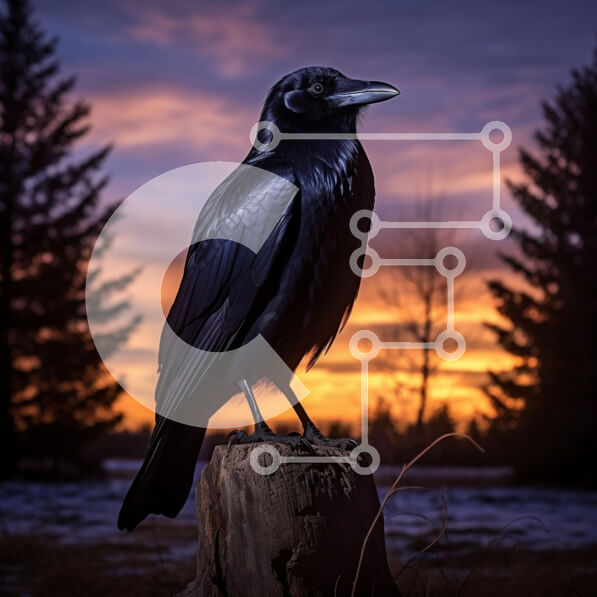 Intra Συλλεκτικό Ξύλινο Παζλ Plywood  4mm - Majestic Raven στο ηλιοβασίλεμα Σε Ξύλινο Κουτί - Διαστάσεις: 10x10 cm – 25 κομμάτια