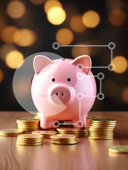 Intra Συλλεκτικό Ξύλινο Παζλ Plywood  4mm - Ροζ κουμπαράς που περιβάλλεται από χρυσά νομίσματα Σε Ξύλινο Κουτί - Διαστάσεις: 10x10 cm – 25 κομμάτια