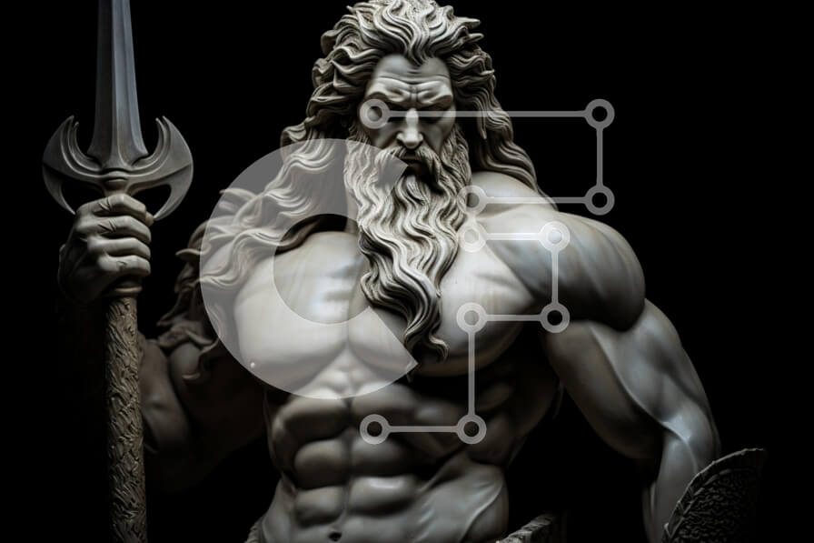 Intra Συλλεκτικό Ξύλινο Παζλ Plywood  4mm - Γλυπτό ενός μυώδη θεού που κρατά μια τρίαινα Σε Ξύλινο Κουτί - Διαστάσεις Puzzle: 10x10 cm – 25 κομμάτια