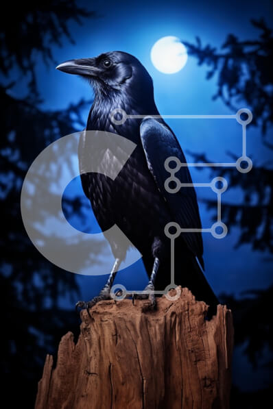 Σετ των 2 Intra Συλλεκτικό Ξύλινο Παζλ Plywood  4mm - Κοράκι σε ένα κούτσουρο κάτω από έναν φεγγαρόλουστο ουρανό Σε Ξύλινο Κουτί - Διαστάσεις: 10x10 cm – 25 κομμάτια