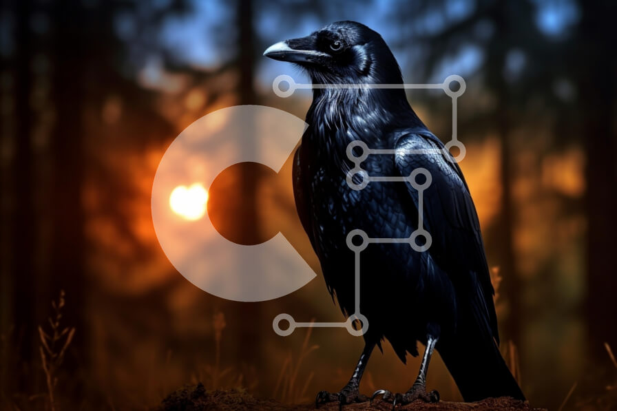 Σετ των 2 Intra Συλλεκτικό Ξύλινο Παζλ Plywood  4mm - Κοράκι στο ηλιοβασίλεμα σε ένα δάσος Σε Ξύλινο Κουτί - Διαστάσεις: 10x10 cm – 25 κομμάτια