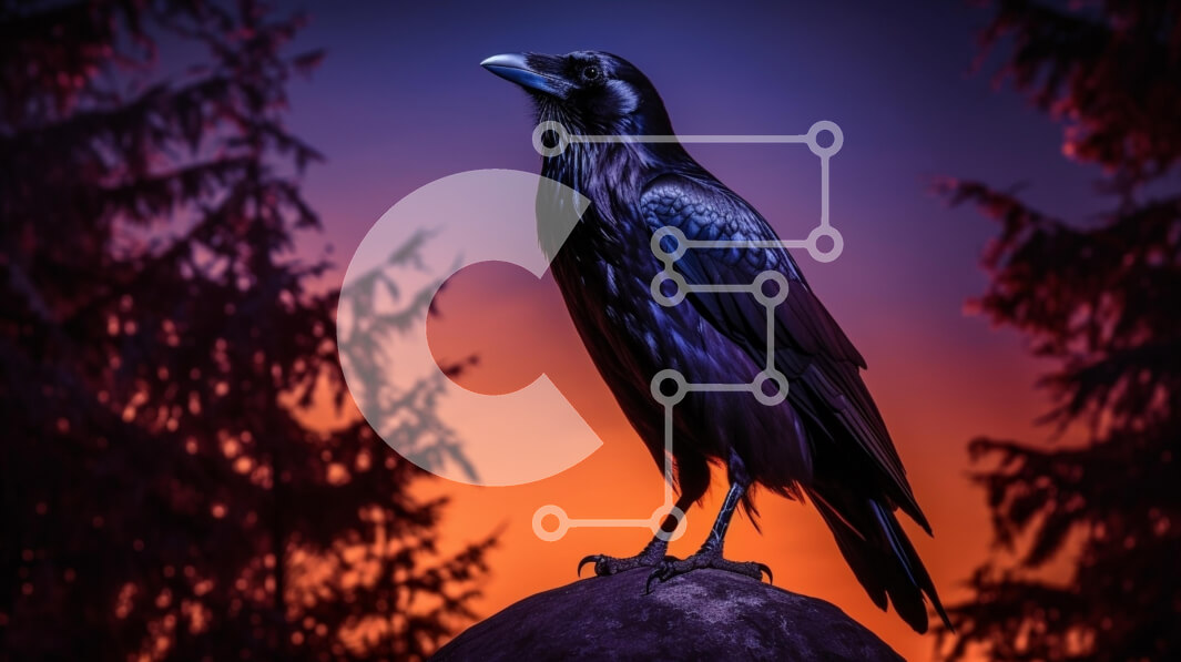 Σετ των 2 Intra Συλλεκτικό Ξύλινο Παζλ Plywood  4mm - Κοράκι ενάντια σε ένα πολύχρωμο ηλιοβασίλεμα Σε Ξύλινο Κουτί - Διαστάσεις: 10x10 cm – 25 κομμάτια