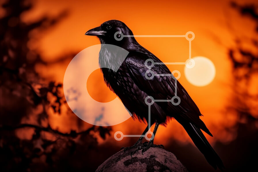 Σετ των 2 Intra Συλλεκτικό Ξύλινο Παζλ Plywood  4mm - Raven Silhouette Against Sunset Σε Ξύλινο Κουτί - Διαστάσεις: 10x10 cm – 25 κομμάτια