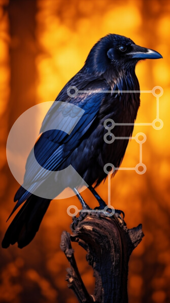 Σετ των 2 Intra Συλλεκτικό Ξύλινο Παζλ Plywood  4mm - Κοράκι σε ένα κλαδί με πορτοκαλί φόντο Σε Ξύλινο Κουτί - Διαστάσεις: 10x10 cm – 25 κομμάτια