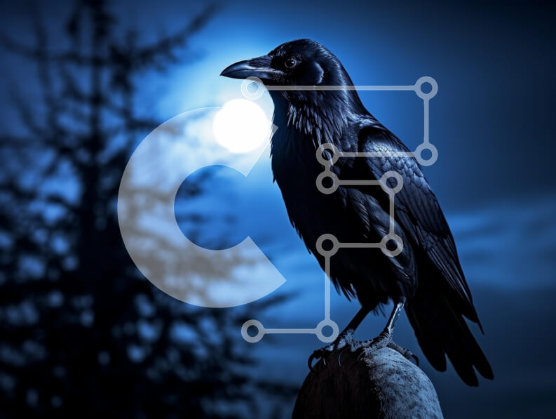 Σετ των 2 Intra Συλλεκτικό Ξύλινο Παζλ Plywood  4mm - Σιλουέτα κορακιού ενάντια στην πανσέληνο Σε Ξύλινο Κουτί - Διαστάσεις: 10x10 cm – 25 κομμάτια