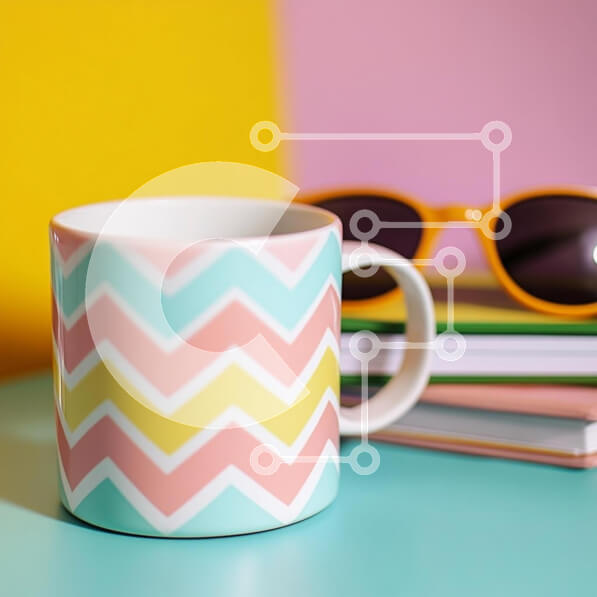 Intra Συλλεκτικό Ξύλινο Παζλ Plywood  4mm - Πολύχρωμη κούπα με μοτίβο ζιγκ-ζαγκ και αξεσουάρ Σε Ξύλινο Κουτί - Διαστάσεις: 10x10 cm – 25 κομμάτια