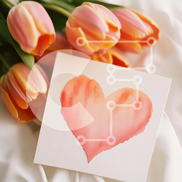 Intra Συλλεκτικό Ξύλινο Παζλ Plywood  4mm - Ακουαρέλα καρδιά με τουλίπες Σε Ξύλινο Κουτί - Διαστάσεις Puzzle: 10x10 cm – 25 κομμάτια