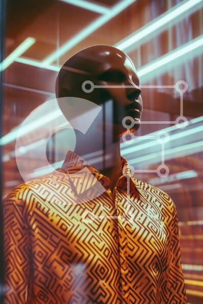 Intra Συλλεκτικό Ξύλινο Παζλ Plywood  4mm - Κομψό μανεκέν που δείχνει μοντέρνο πουκάμισο κάτω από φώτα νέον Σε Ξύλινο Κουτί - Διαστάσεις Puzzle: 10x10 cm – 25 κομμάτια