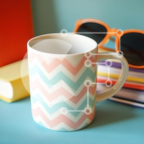 Intra Συλλεκτικό Ξύλινο Παζλ Plywood  4mm - Κούπα με σχέδιο Chevron με γυαλιά ηλίου και βιβλία Σε Ξύλινο Κουτί - Διαστάσεις: 10x10 cm – 25 κομμάτια