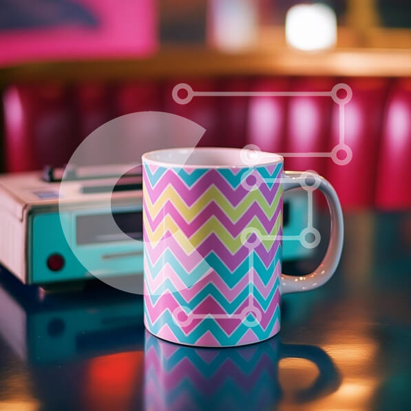 Intra Συλλεκτικό Ξύλινο Παζλ Plywood  4mm - Πολύχρωμη κούπα ζιγκ-ζαγκ σε ανακλαστικό τραπέζι με vintage κασετόφωνο Σε Ξύλινο Κουτί - Διαστάσεις: 10x10 cm – 25 κομμάτια