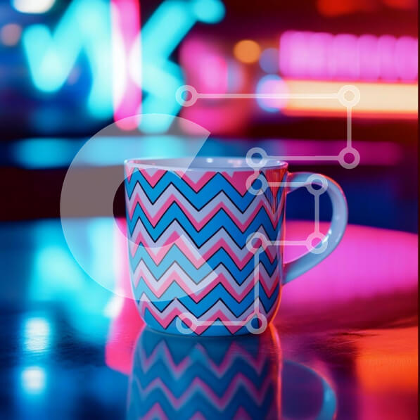 Intra Συλλεκτικό Ξύλινο Παζλ Plywood  4mm - Πολύχρωμη κούπα ζιγκ-ζαγκ με νέον φόντο Σε Ξύλινο Κουτί - Διαστάσεις: 10x10 cm – 25 κομμάτια