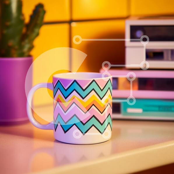 Intra Συλλεκτικό Ξύλινο Παζλ Plywood  4mm - Πολύχρωμη κούπα ζιγκ-ζαγκ στον πάγκο Σε Ξύλινο Κουτί - Διαστάσεις Puzzle: 10x10 cm – 25 κομμάτια