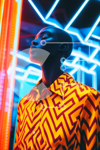 Intra Συλλεκτικό Ξύλινο Παζλ Plywood  4mm - Μοντέλο σε φώτα νέον με πουκάμισο με έντονα σχέδια Σε Ξύλινο Κουτί - Διαστάσεις Puzzle: 10x10 cm – 25 κομμάτια