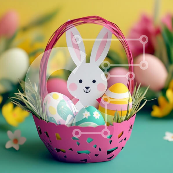 Intra Συλλεκτικό Ξύλινο Παζλ Plywood  4mm - Πασχαλινό καλάθι με διακοσμητικά αυγά και κουνέλι Σε Ξύλινο Κουτί - Διαστάσεις: 10x10 cm – 25 κομμάτια