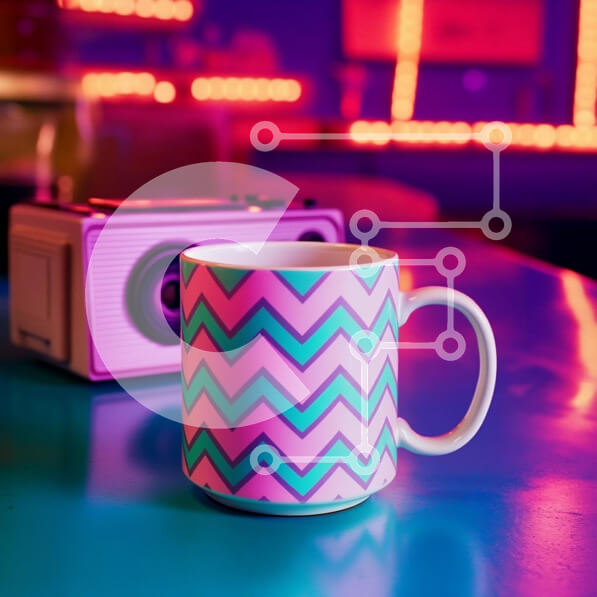 Intra Συλλεκτικό Ξύλινο Παζλ Plywood  4mm - Πολύχρωμη κούπα με μοτίβο ζιγκ-ζαγκ και ρετρό κάμερα Σε Ξύλινο Κουτί - Διαστάσεις: 10x10 cm – 25 κομμάτια