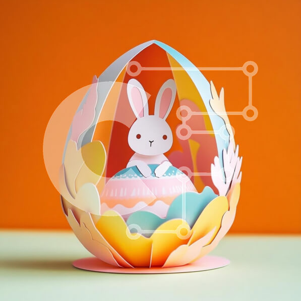 Intra Συλλεκτικό Ξύλινο Παζλ Plywood  4mm - Πολύχρωμο χάρτινο αυγό τέχνης με λαγουδάκι Σε Ξύλινο Κουτί - Διαστάσεις Puzzle: 10x10 cm – 25 κομμάτια