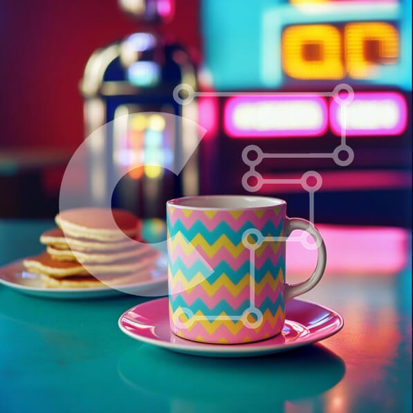 Σετ των 2 Intra Συλλεκτικό Ξύλινο Παζλ Plywood  4mm - Πολύχρωμη κούπα και τηγανίτες σε ένα ρετρό τραπέζι Σε Ξύλινο Κουτί - Διαστάσεις: 10x10 cm – 25 κομμάτια