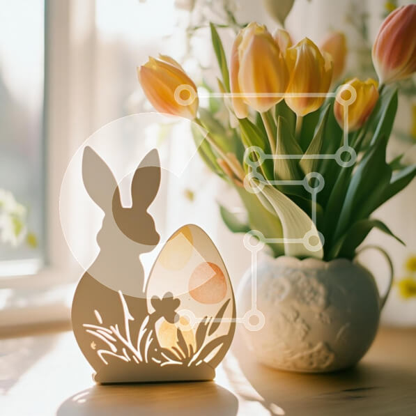 Intra Συλλεκτικό Ξύλινο Παζλ Plywood  4mm - Πασχαλινή διακόσμηση με κουνέλι και τουλίπες Σε Ξύλινο Κουτί - Διαστάσεις: 10x10 cm – 25 κομμάτια