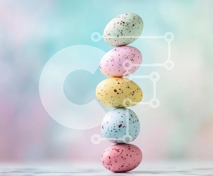 Intra Συλλεκτικό Ξύλινο Παζλ Plywood  4mm - Στοιβαγμένα Πασχαλινά αυγά σε παστέλ φόντο Σε Ξύλινο Κουτί - Διαστάσεις: 10x10 cm – 25 κομμάτια